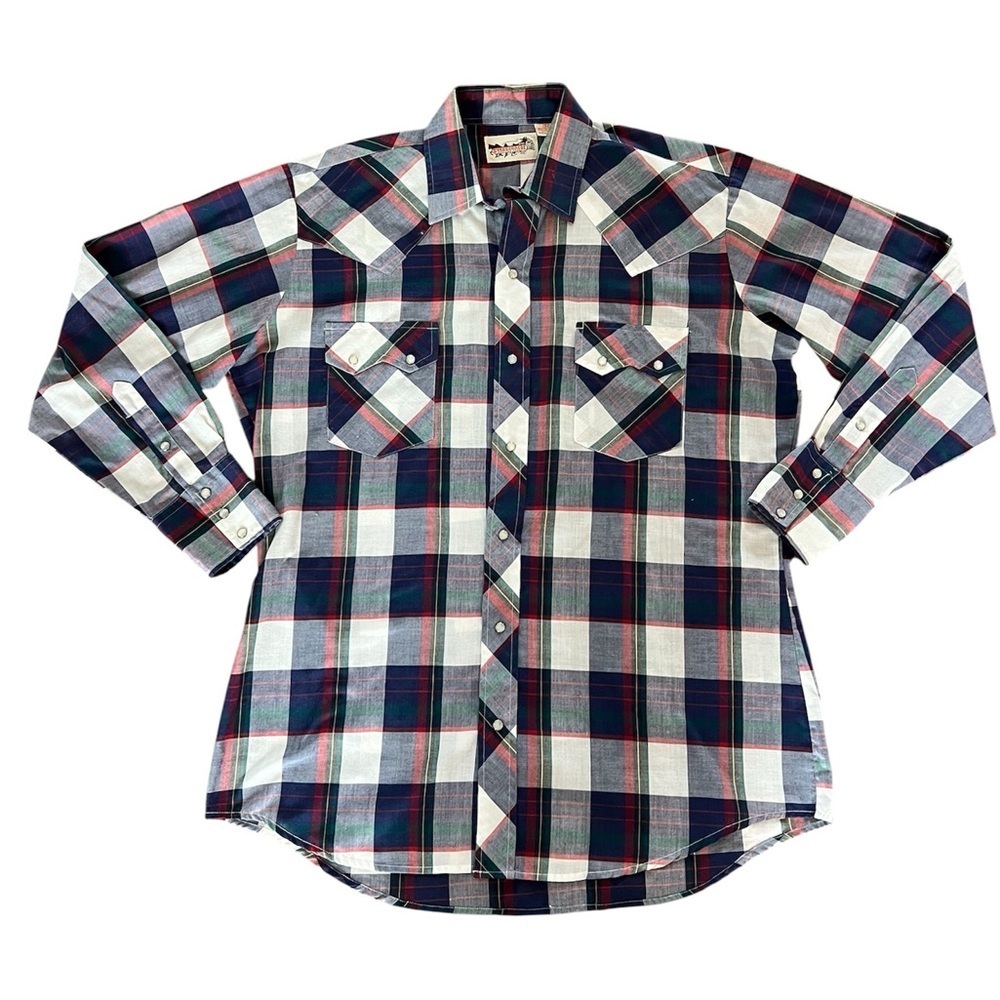 Stagecoach Western Wear Men's Plaid Pearl Snap Button-Up Long Shirt 16 1/2